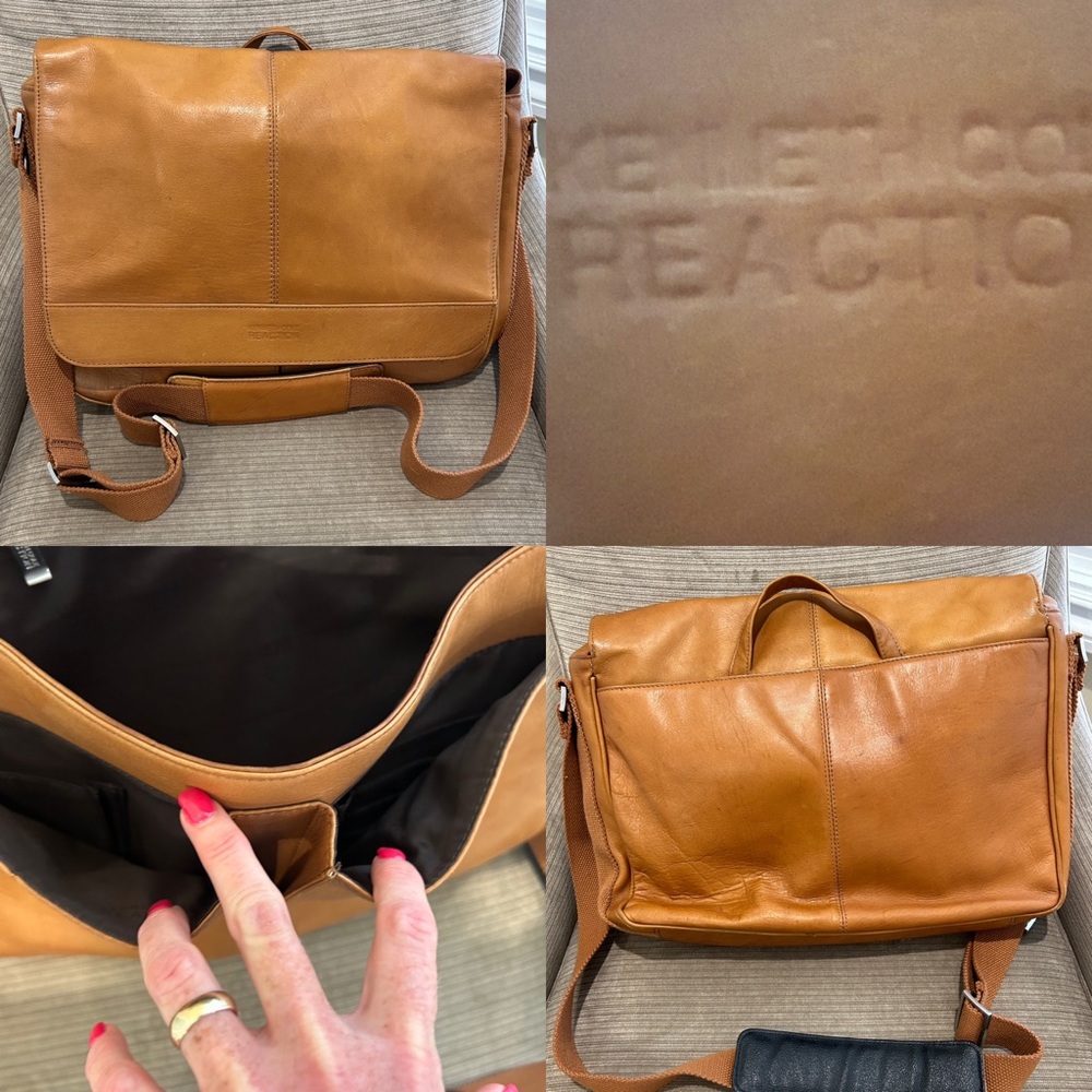 Kenneth Cole Reaction Tan Leather Messenger Bag